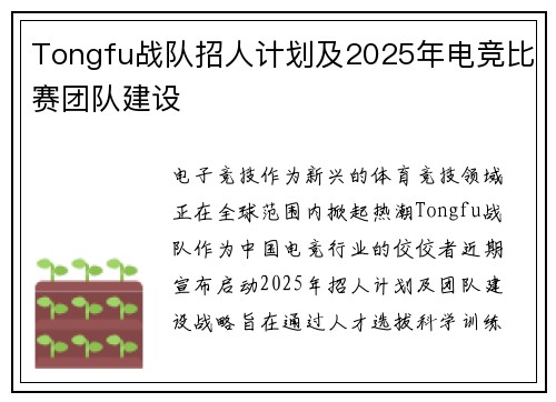 Tongfu战队招人计划及2025年电竞比赛团队建设